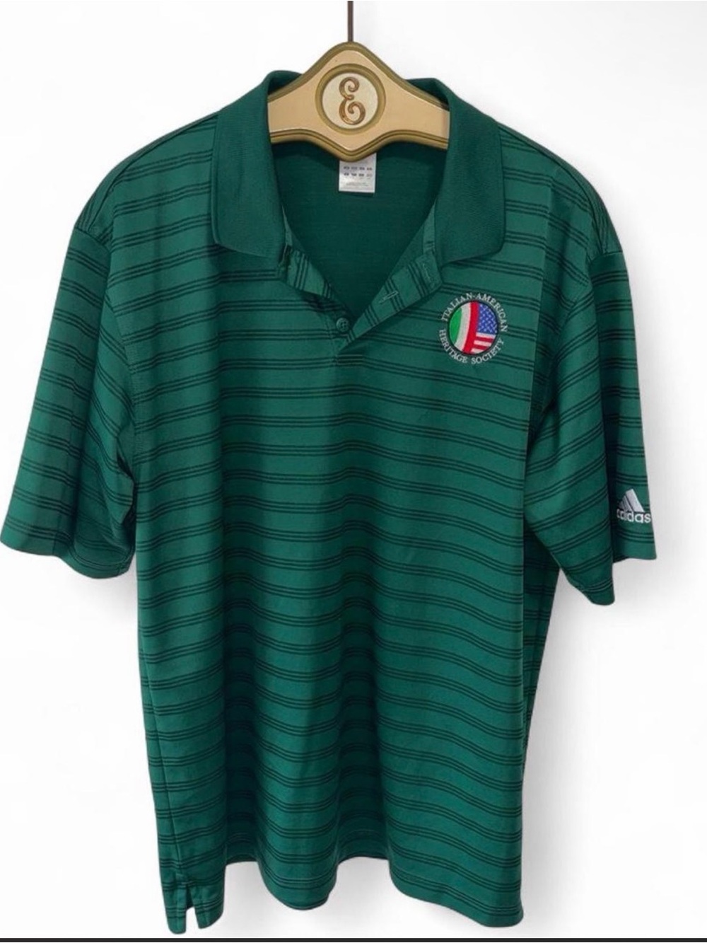 Adidas Men's Green Striped Polo Golf Shirt